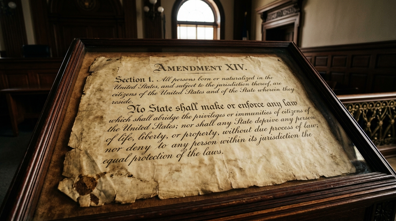 A close-up shot of a historic, weathered parchment version of