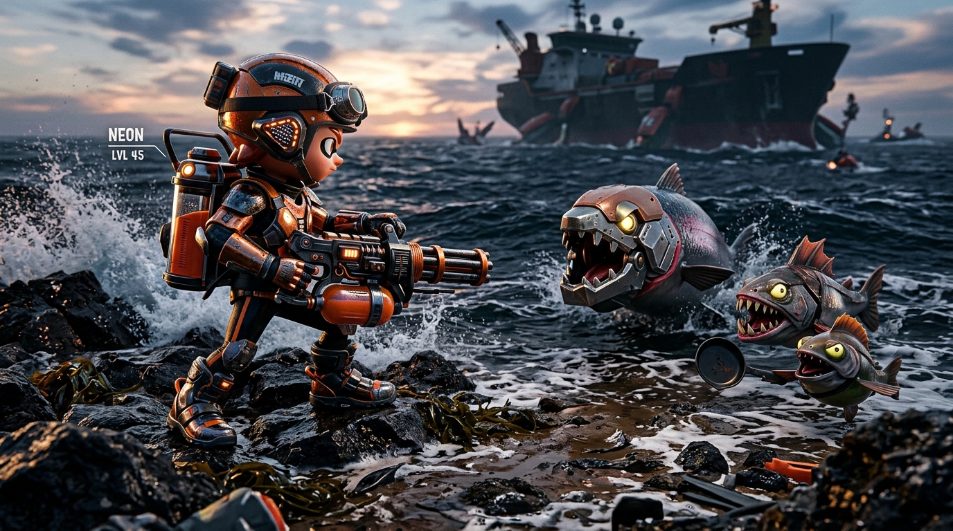 A vibrant, high-definition action shot showing a player character in