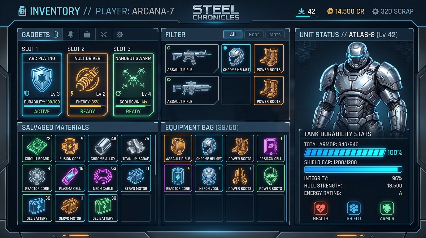 A close-up, detailed UI screenshot showing a player's inventory screen,