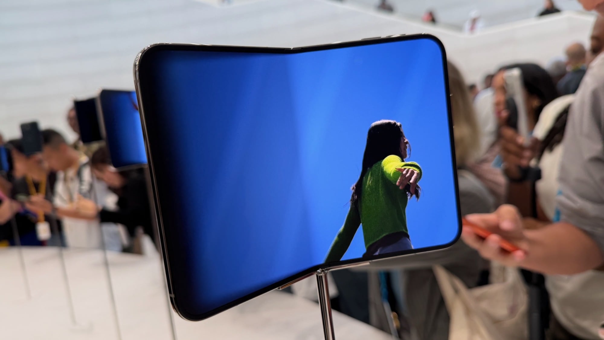 the iphone duo on display at apple park
