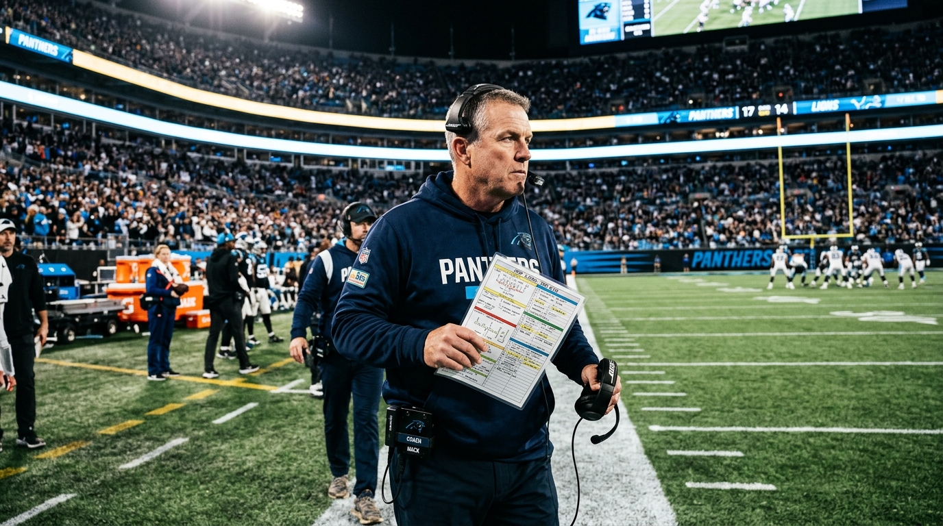 A focused head coach standing on the sideline with a play-calling sheet,