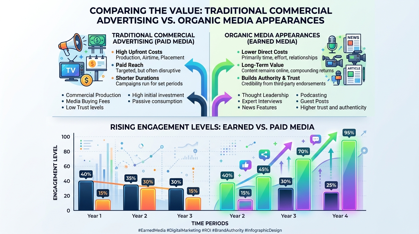 A clean, well-lit infographic comparing the cost of traditional commercial advertising against