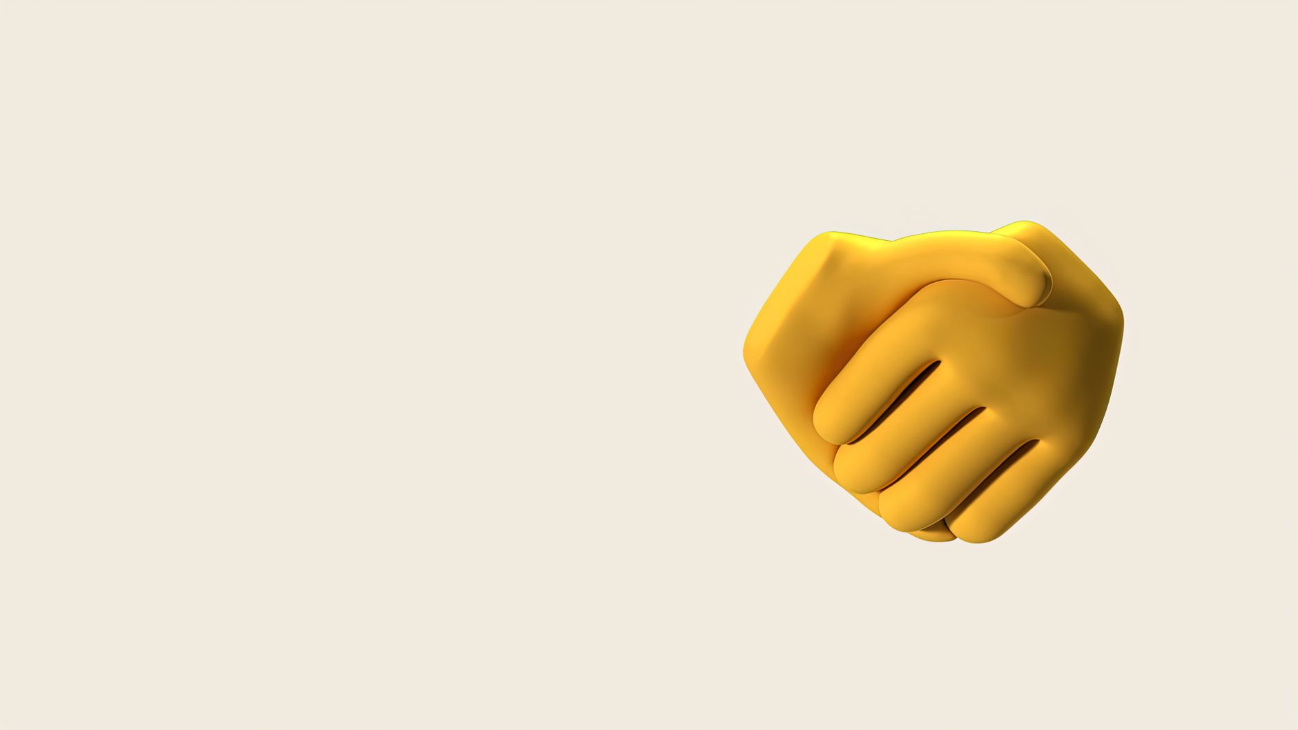 A 3D illustration of a yellow emoji handshake symbolizing agreement and partnership.