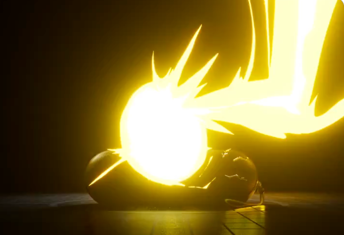 Yellow flashes seem to outline a Beats Pill portable speaker.