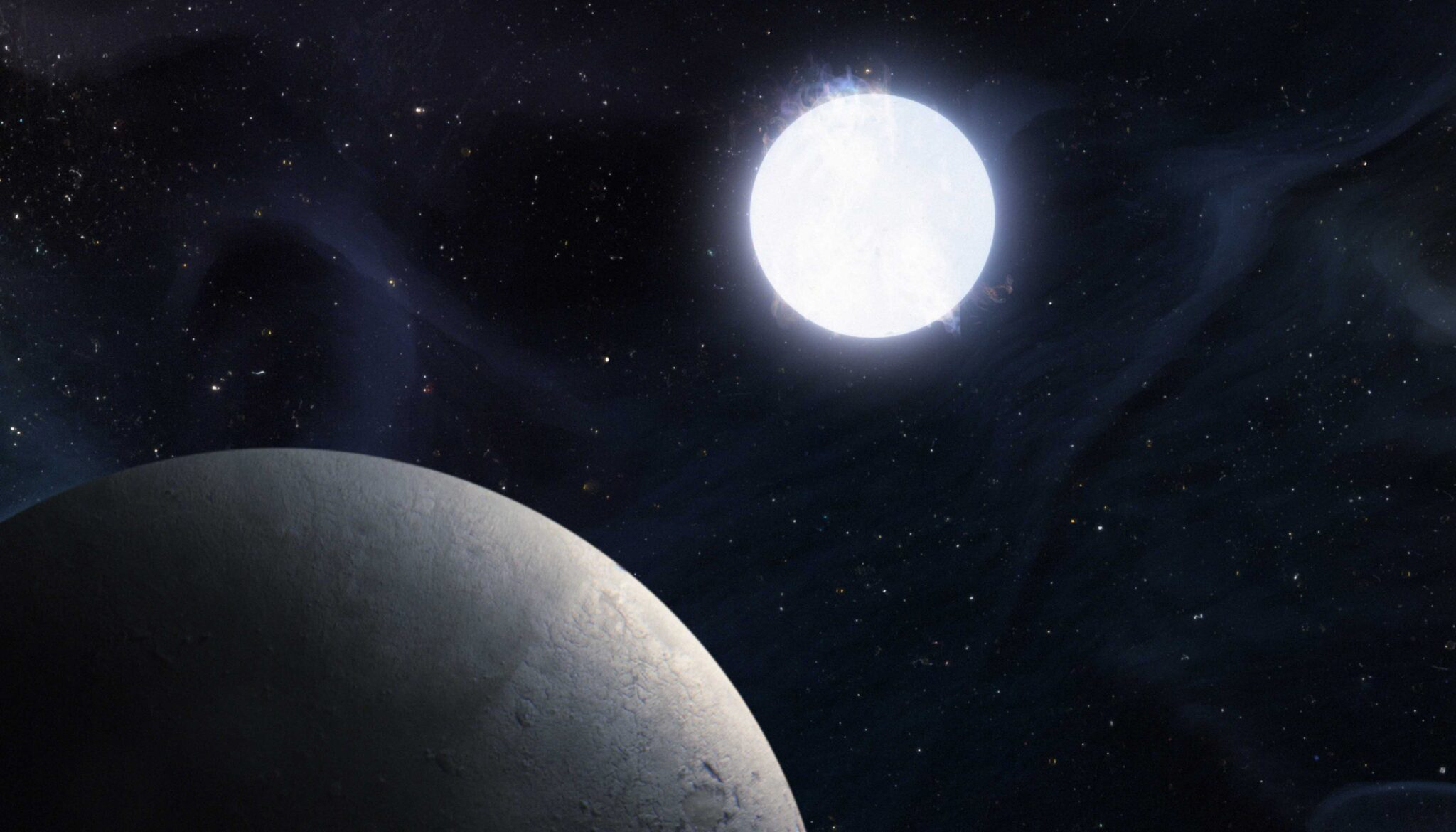 Artist's impression of a rocky planet like KMT-2020-BLG-0414L b orbiting a white