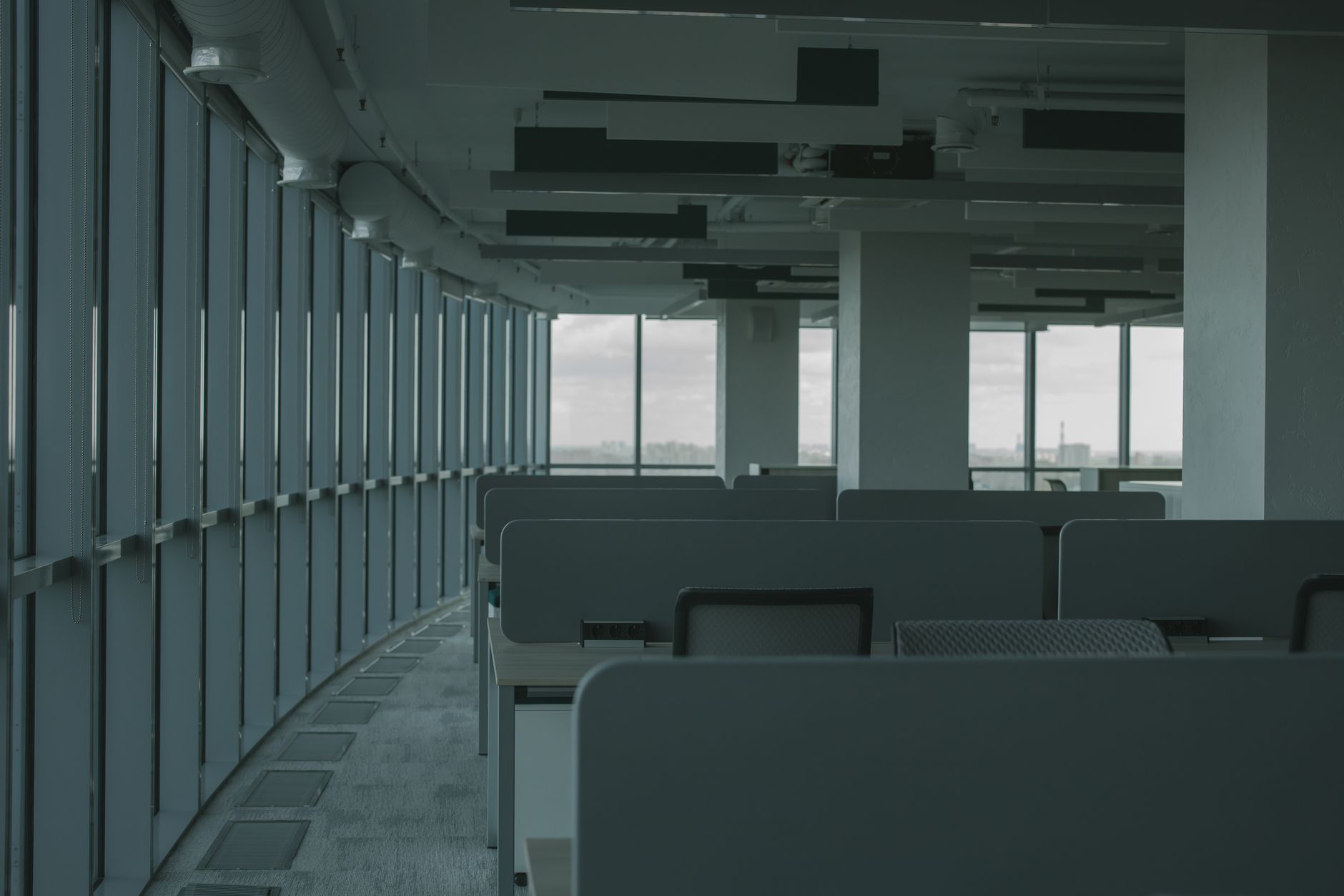 Empty office interior with modern design and large windows. Ideal for business