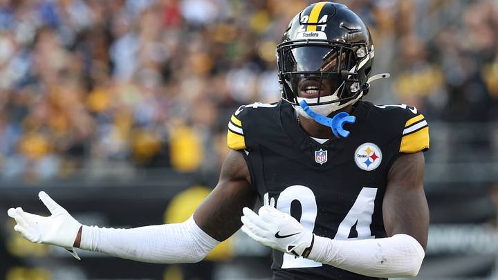 Pittsburgh Steelers cornerback Joey Porter Jr. (24) reacts on the field against the Indianapolis Colts during the fourth quarter at Acrisure Stadium. Mandatory Credit: Charles LeClaire-Imagn Images