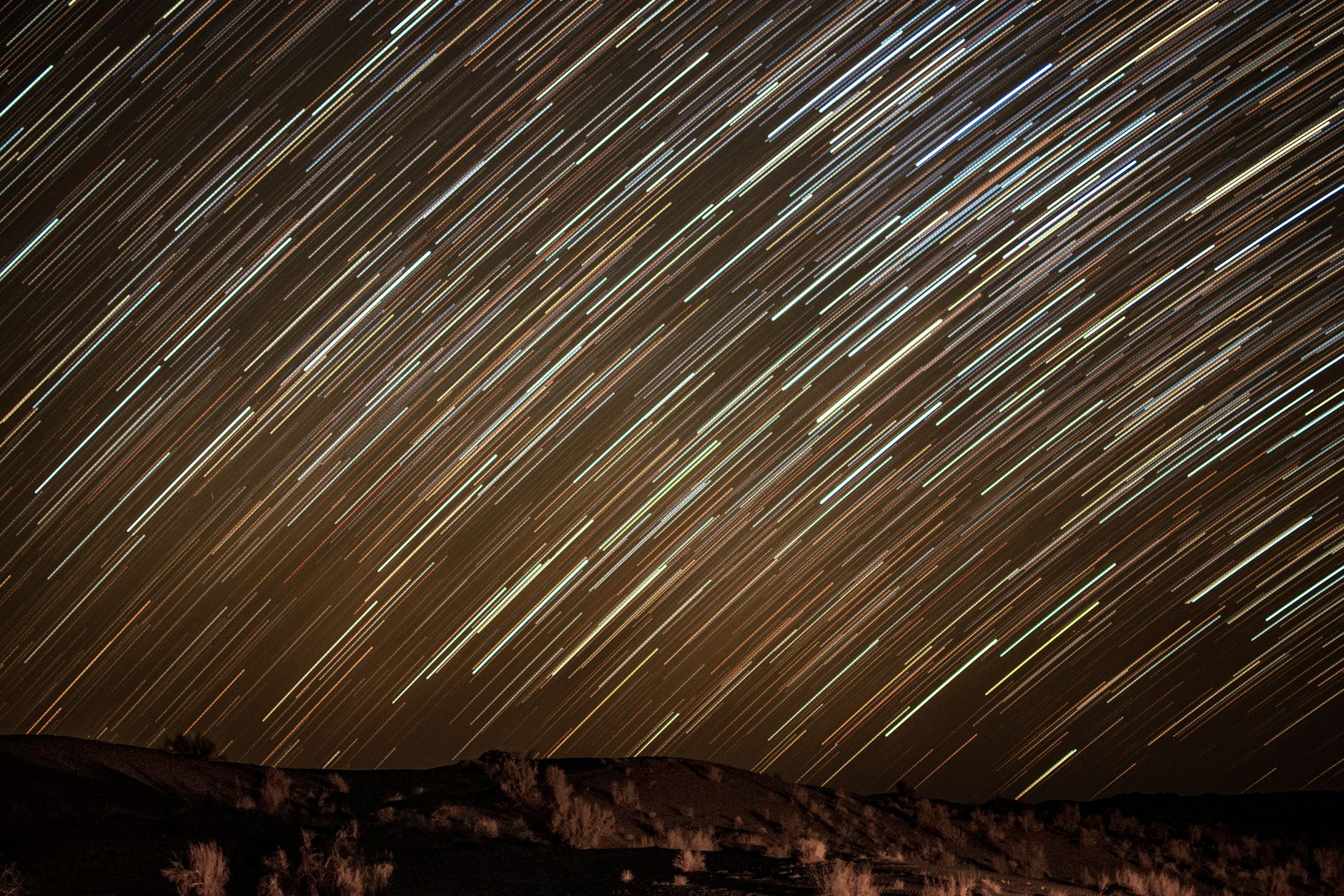 Captivating long exposure of star trails over an Iranian desert night sky.