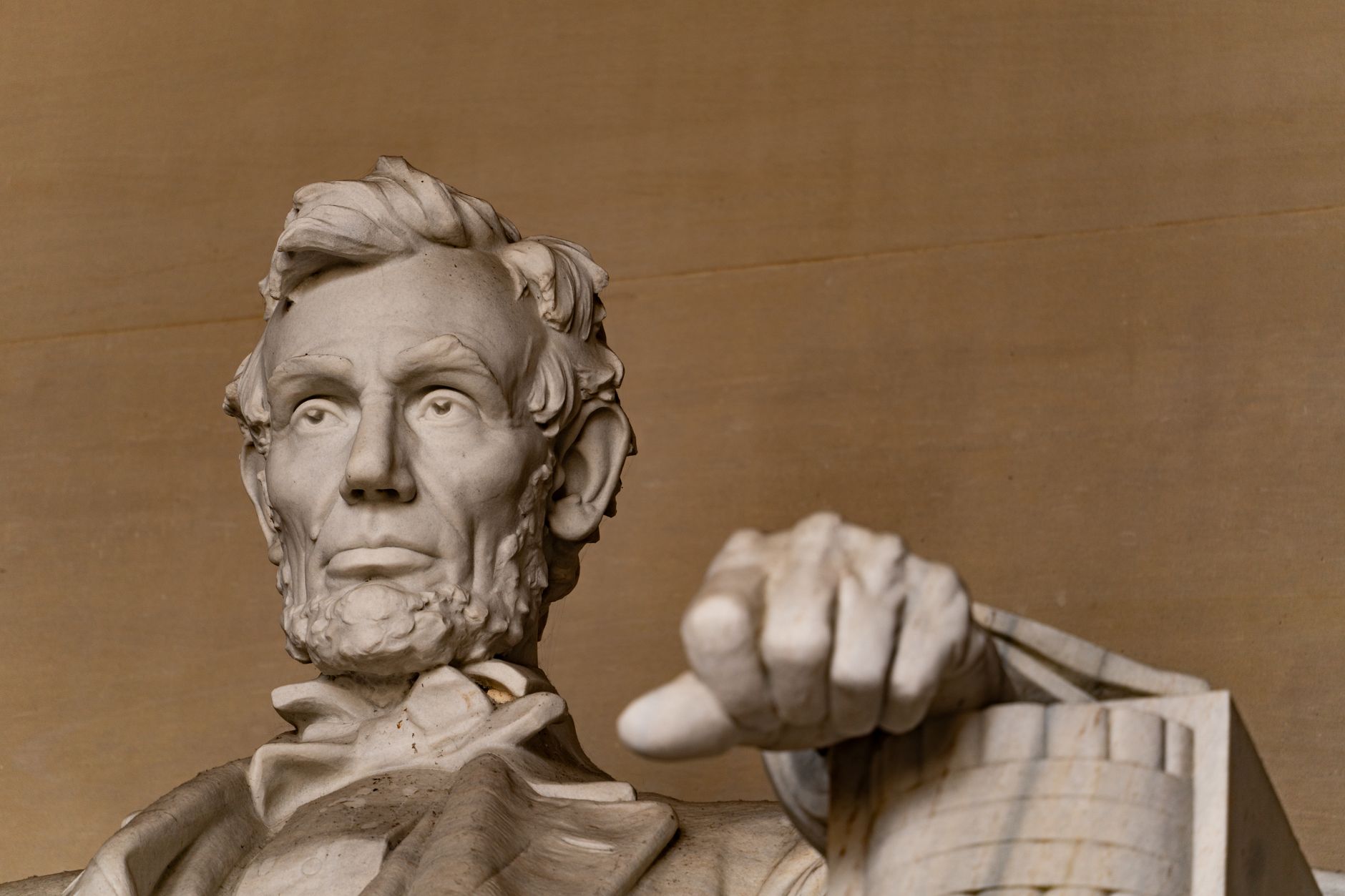 Detailed view of the Lincoln Memorial in Washington D.C., capturing the iconic