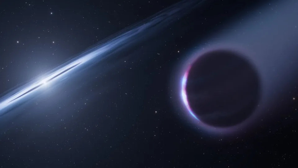 An artist's illustration of a the phoenix planet orbiting a white dwarf