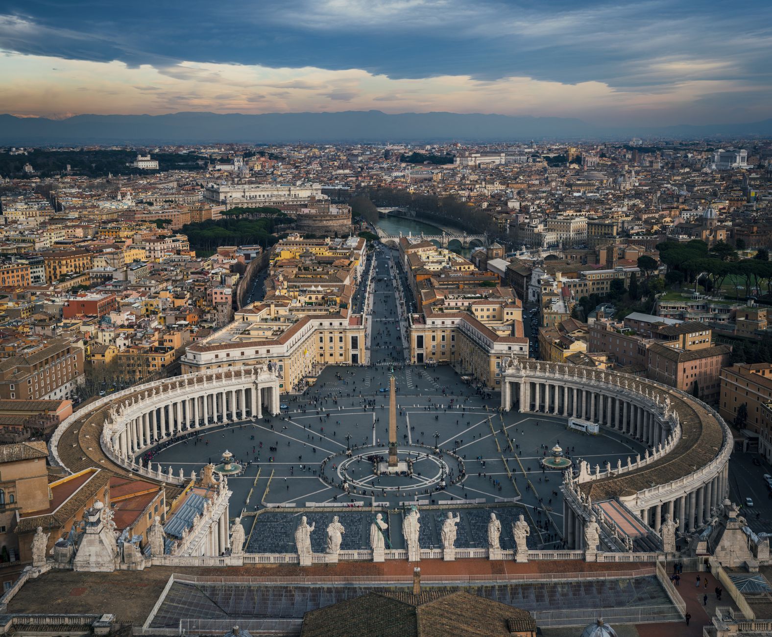 Stunning drone view of Saint Peter's Square in Vatican City under a