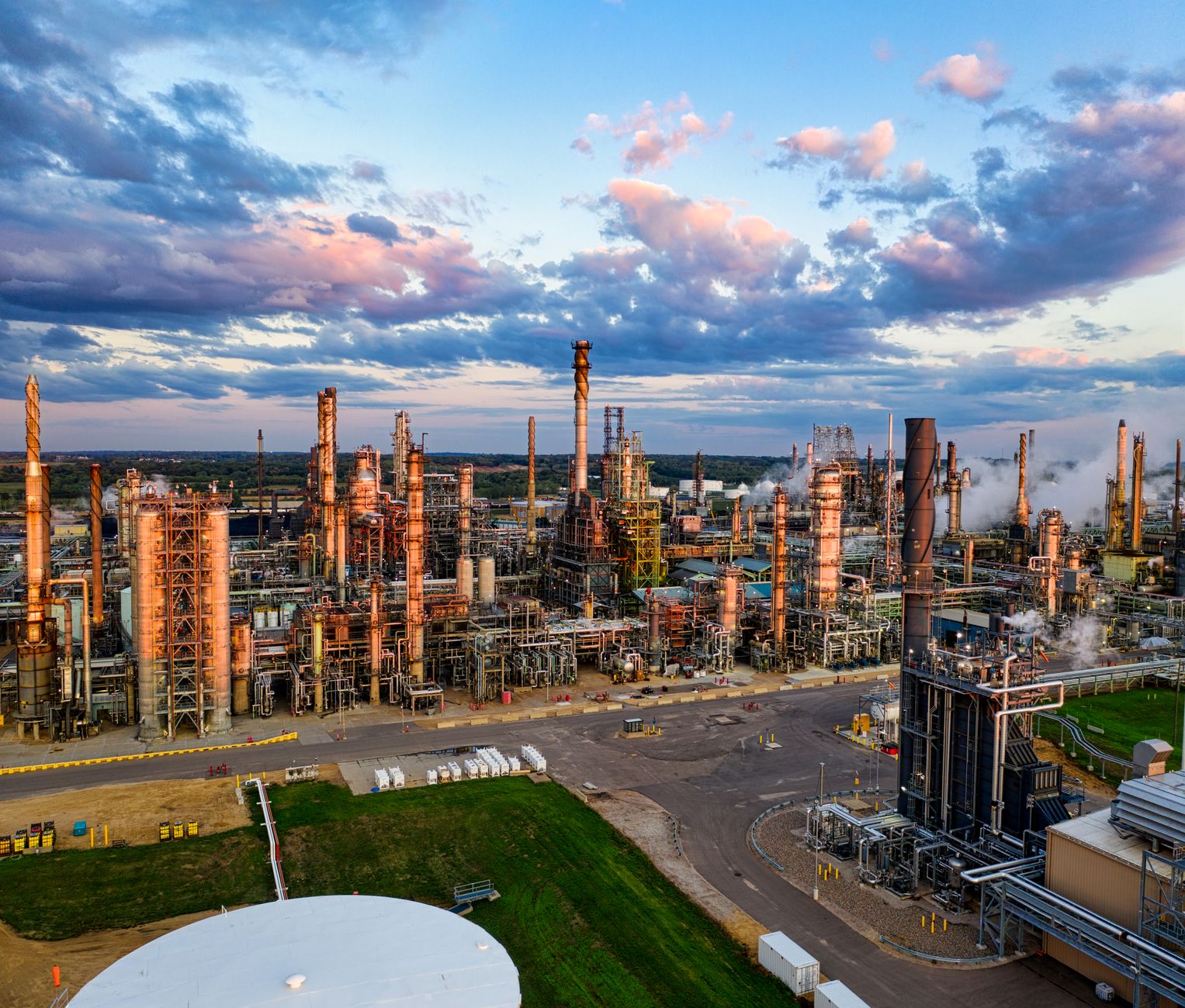 Stunning aerial shot of an oil refinery in Rosemount, MN, showcasing industrial