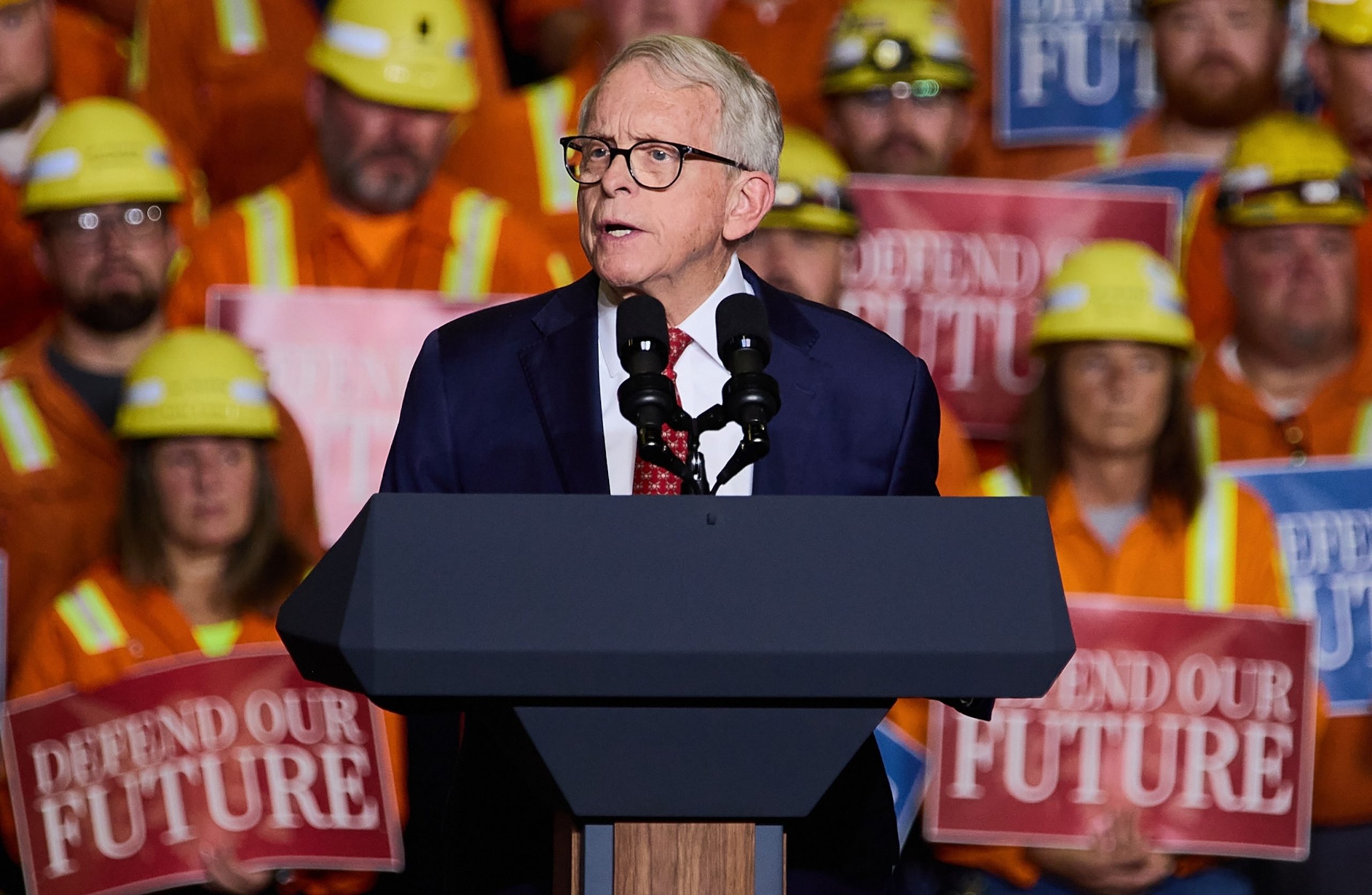Mike DeWine, governor of Ohio, speaks during an event at Cleveland Cliffs Middletown Works in Middletown, Ohio, Aug. 21, 2026.Brian Kaiser/Bloomberg via Getty Images