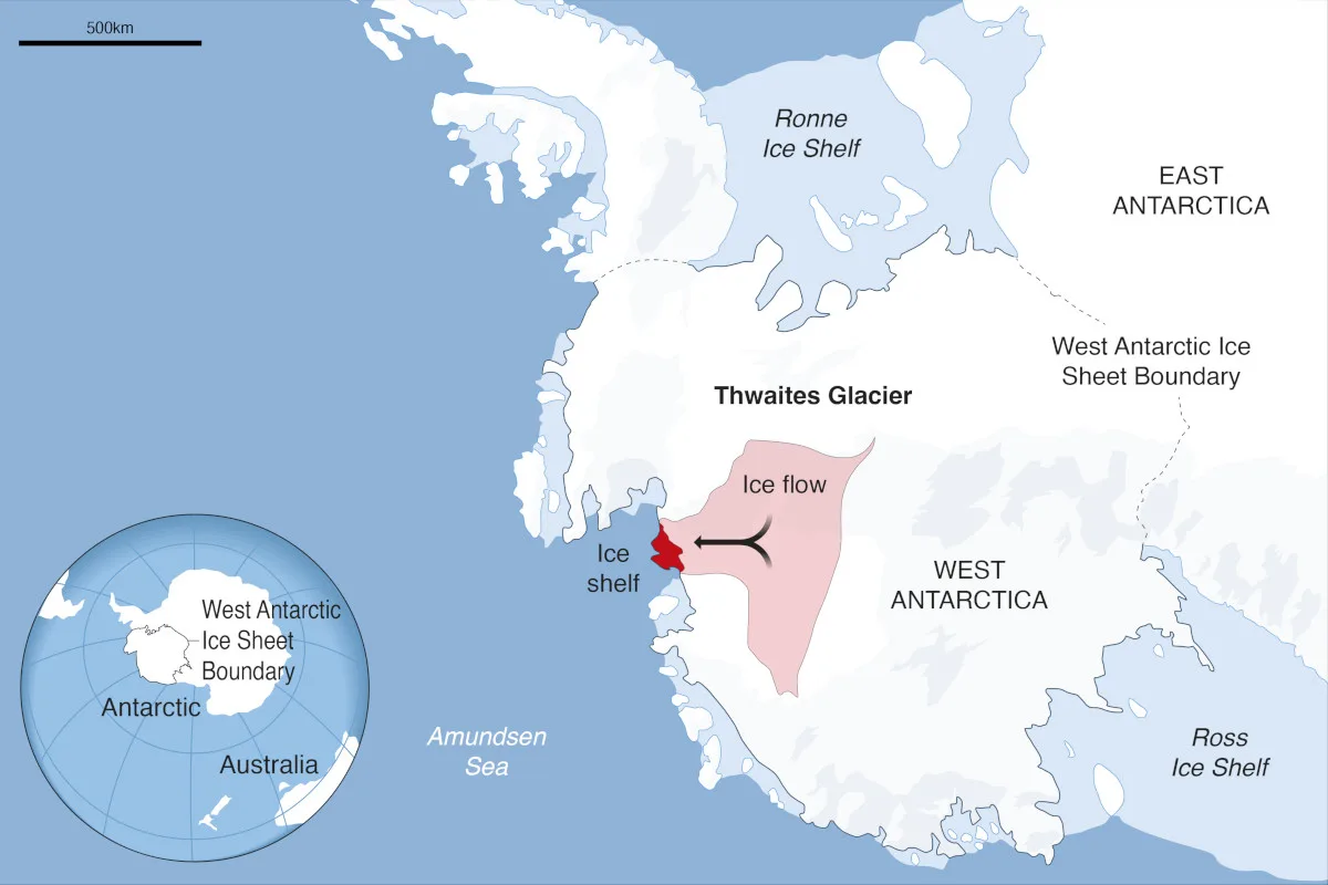 Map of west Antarctica and the Thwaites Glacier