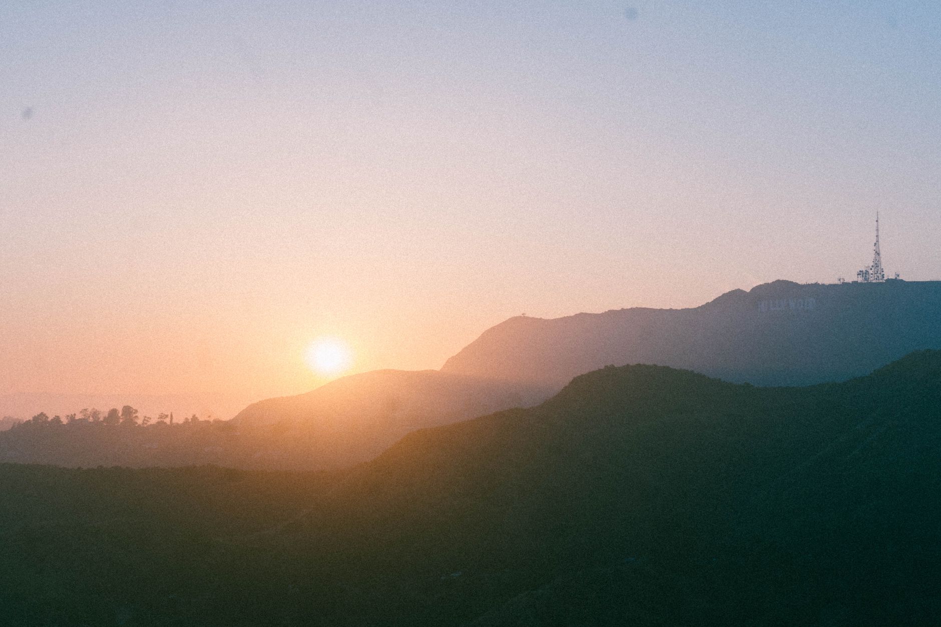 Beautiful sunset view over the Hollywood Hills, capturing the iconic LA landscape