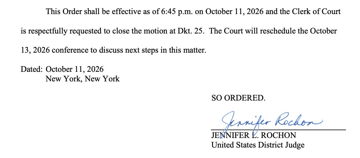 This Order shall be effective as of 6:45 p.m. on October 11,