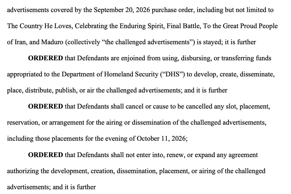 advertisements covered by the September 20, 2026 purchase order, including but not
